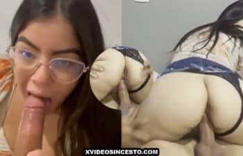 Novinha de óculos Carolina Vitória pagando boquete sentando na pica